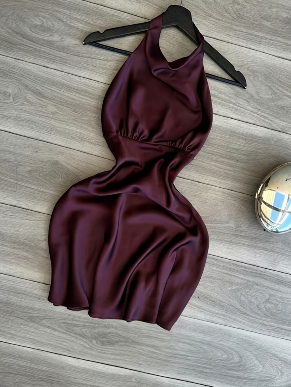 Women'S Clothing,New Outfit, Solid Satin Waist-Cinching Dress, Halter Ne